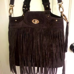 Parodox Brown Suede Bag with Gold Harware